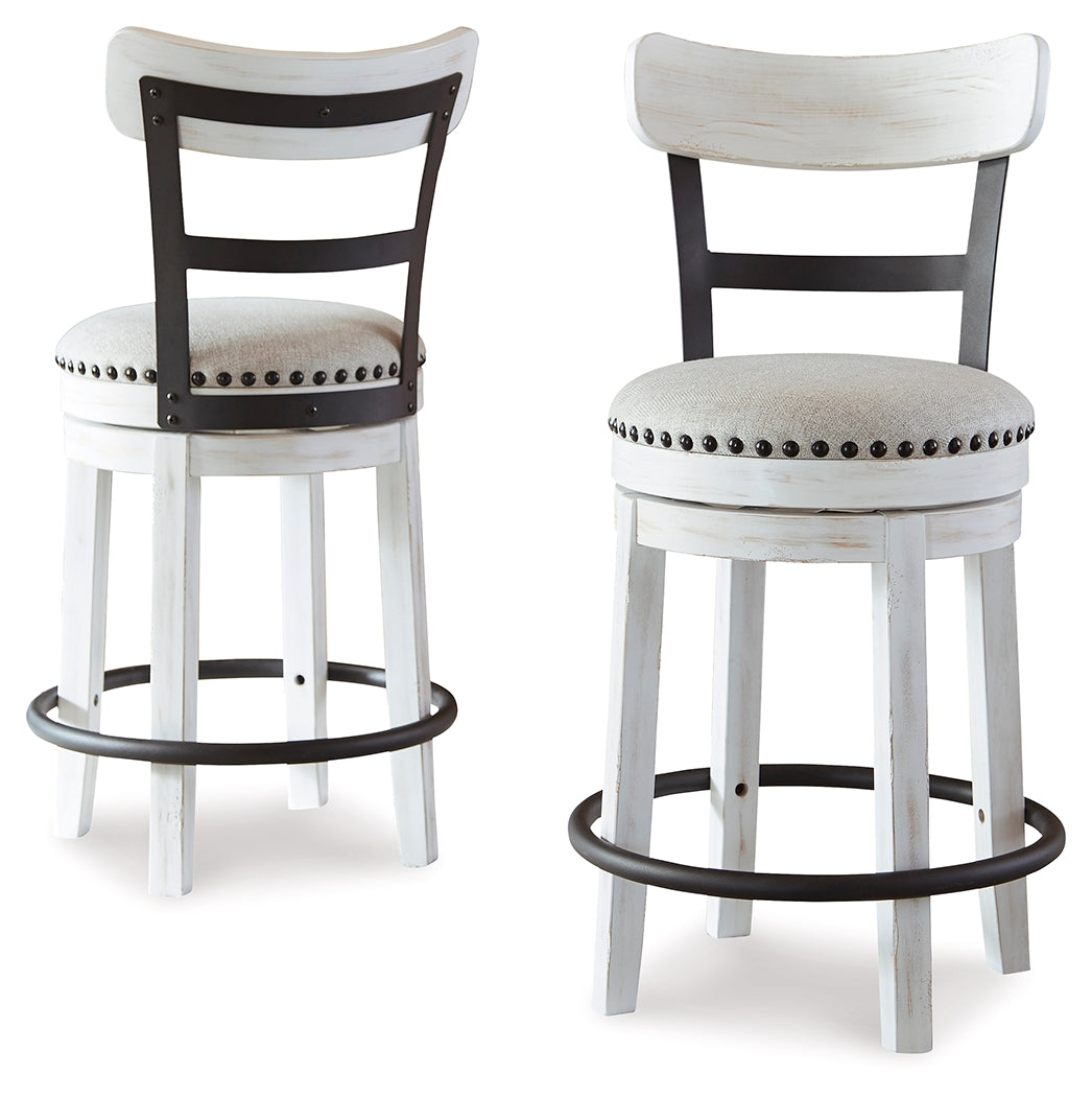 Side view of barstools with rustic-industrial design