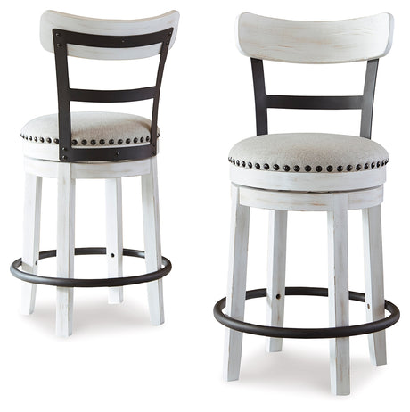 Side view of barstools with rustic-industrial design