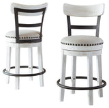 Side angle of Valebeck White Counter Height Bar Stool highlighting nailhead trim and swivel feature