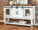 Side angle of Valebeck dining server showing metal bracket accents