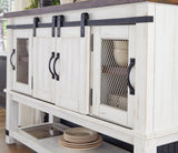 Close detail of wire mesh inlay on Valebeck dining server door