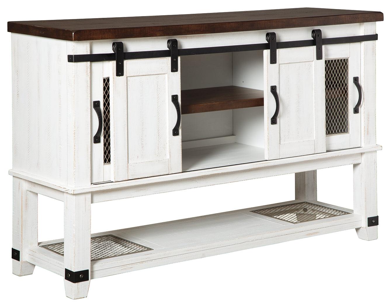 Interior view of Valebeck dining server open storage shelves