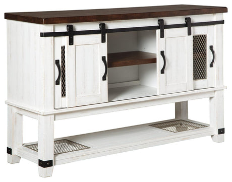 Interior view of Valebeck dining server open storage shelves