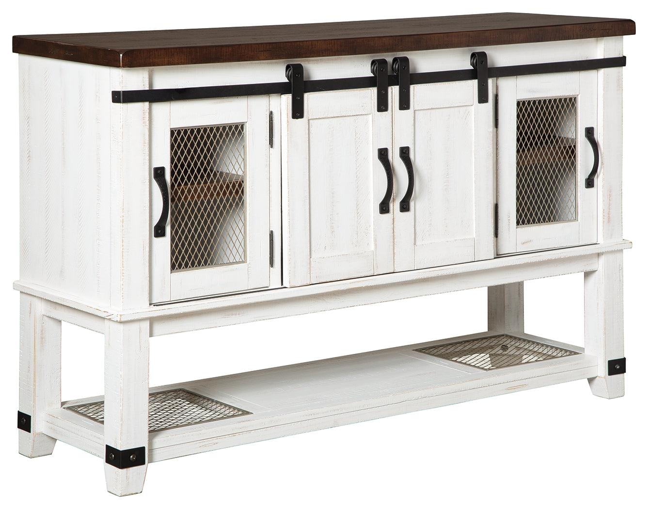 Close-up of Valebeck dining server sliding barn doors detail
