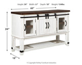 Dimensional diagram of Valebeck dining server with measurements