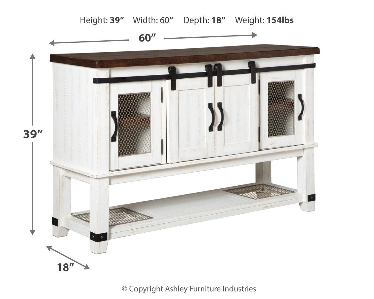 Dimensional diagram of Valebeck dining server with measurements