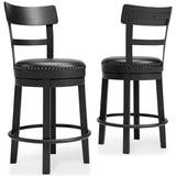 Side view of Valebeck Black Counter Height Bar Stool with contoured backrest