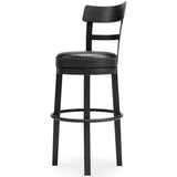 Valebeck Black Bar Height Bar Stool side angle with rubber feet visible