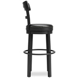 Valebeck Black Bar Height Bar Stool head-on view displaying seat and backrest