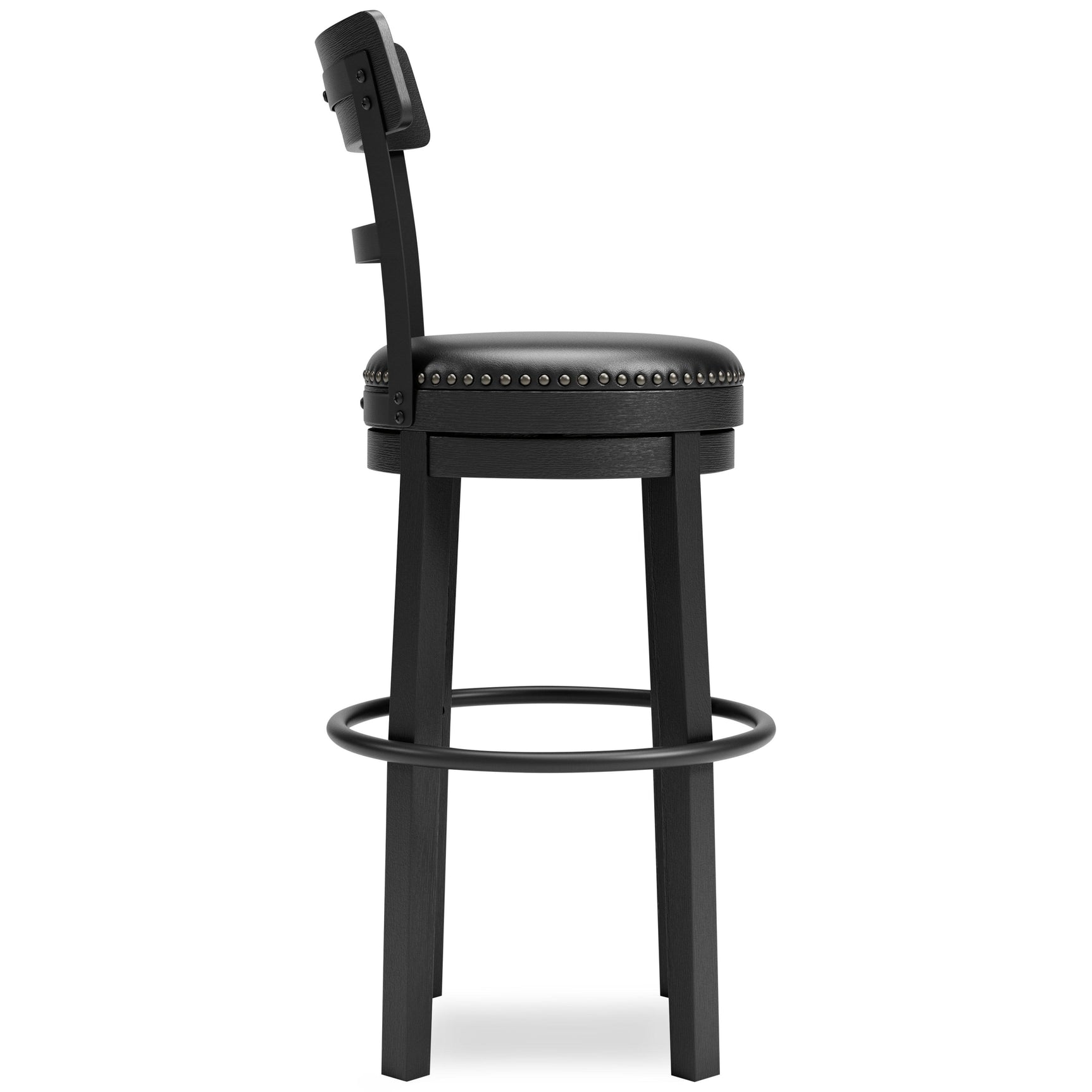 Valebeck Black Bar Height Bar Stool head-on view displaying seat and backrest