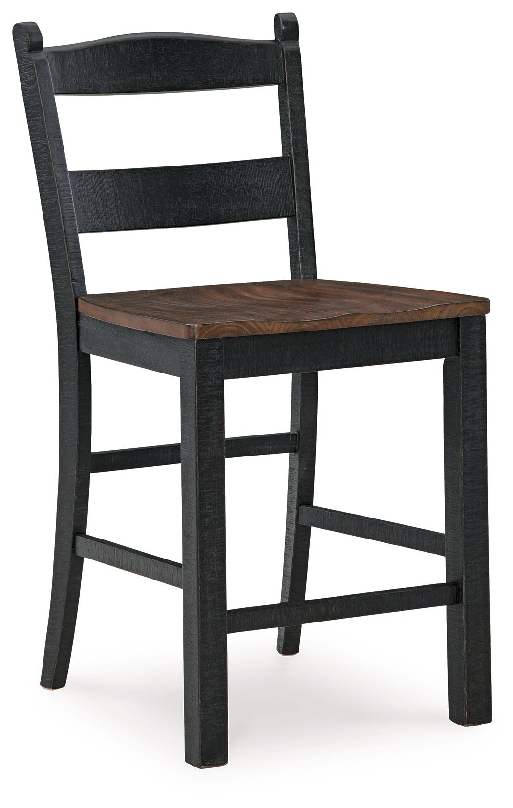 Adjustable levelers on front legs of Valebeck barstool