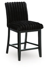 Mervannie Black Upholstered Counter Height Barstool side profile