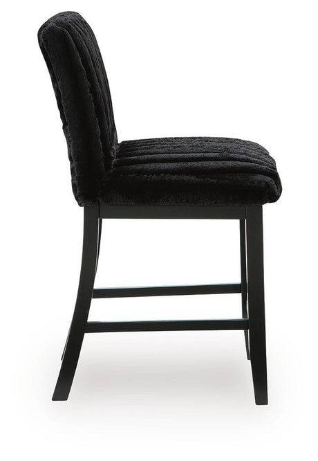Mervannie Black Upholstered Counter Height Barstool side view