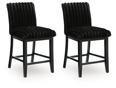 Mervannie Black Upholstered Counter Height Barstool angled view