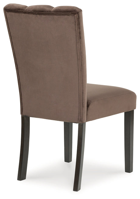 Full side profile of Jeshina mocha dining chair