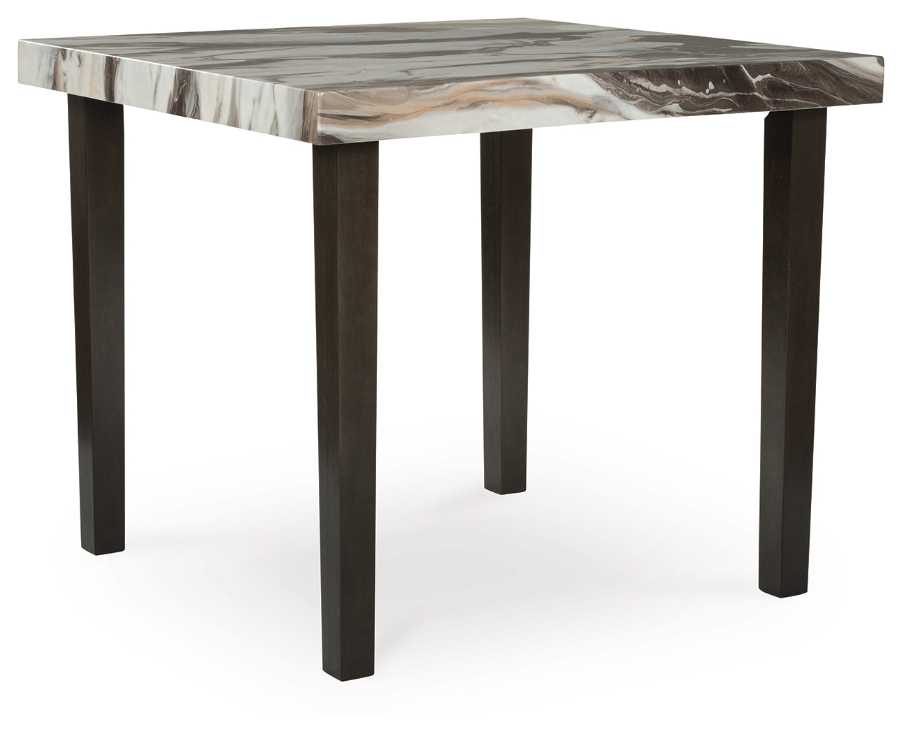 Jeshina dining table head-on view in dark brown and beige finishes