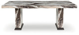 Jeshina dining table double pedestal base front view