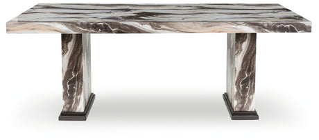 Jeshina dining table double pedestal base front view