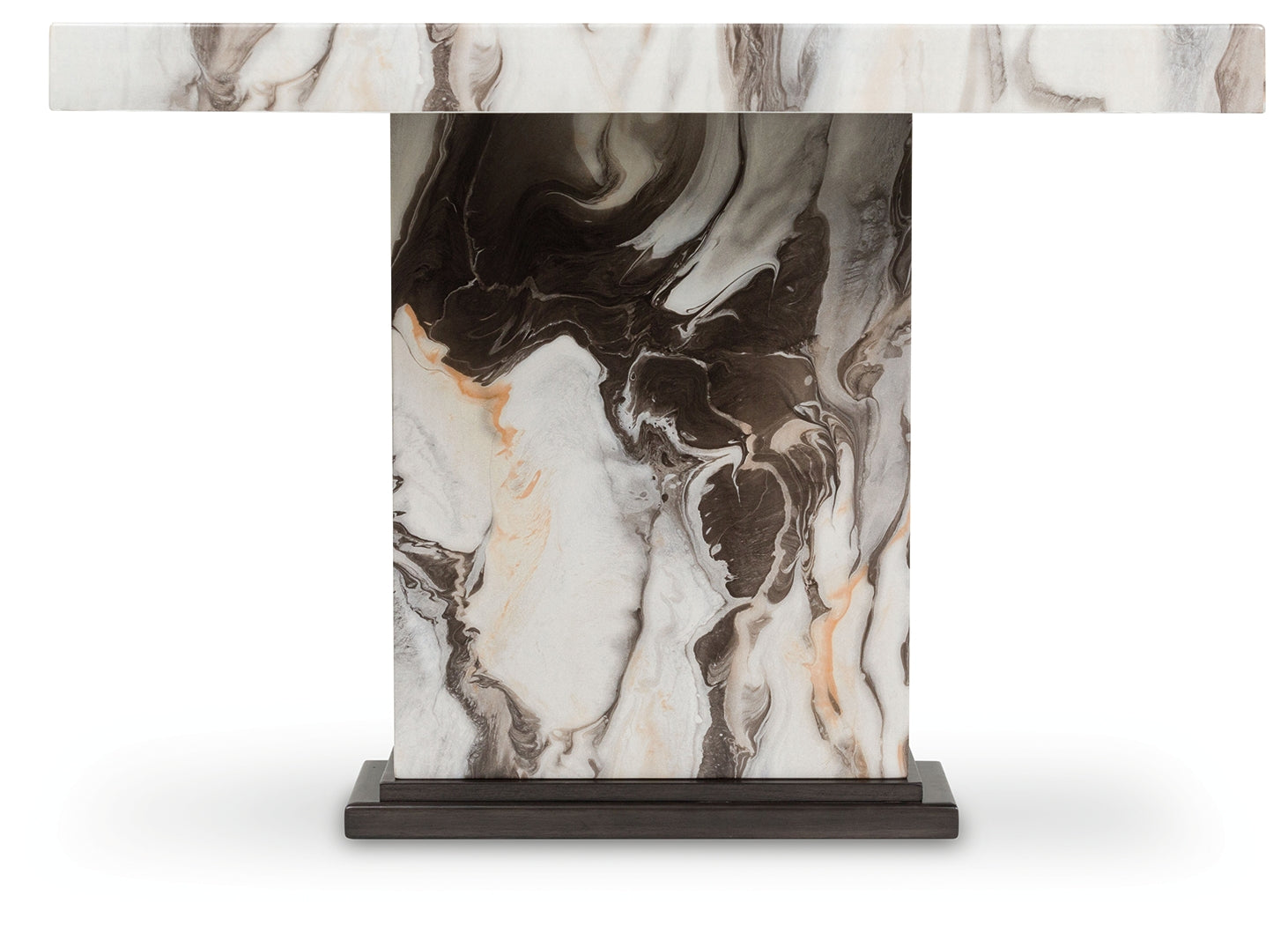 Side view of Jeshina dining table showing faux marble pattern