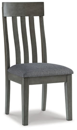 Angled view of Hallanden dining chair with cushioned seat