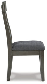 Side profile of Hallanden two-tone gray dining chair