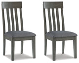 Side angle of Hallanden two-tone gray dining chair