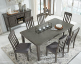 Detail of antiqued gray finish on Hallanden Dining Table