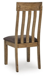 Back angled view of dining chair frame and upholstery