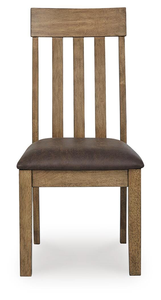 Side view showcasing wood frame of dining chair