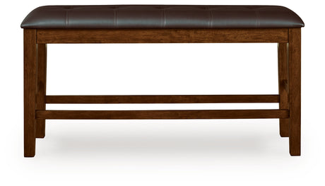 Ralene medium brown counter height dining bench close-up on upholstery