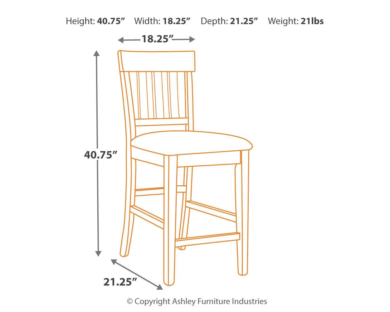 Dimensions diagram of Ralene Medium Brown Counter Height Bar Stool