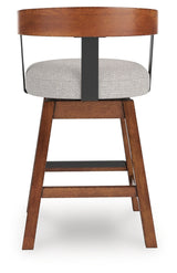 Back view of Ralene barstool highlighting burnished wood finish