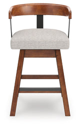 Head-on view of Ralene barstool with upholstered seat and back