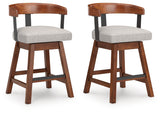 Ralene barstool angled side view showing upholstery and wood finish