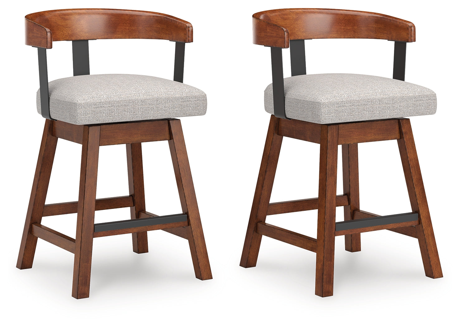 Ralene barstool angled side view showing upholstery and wood finish
