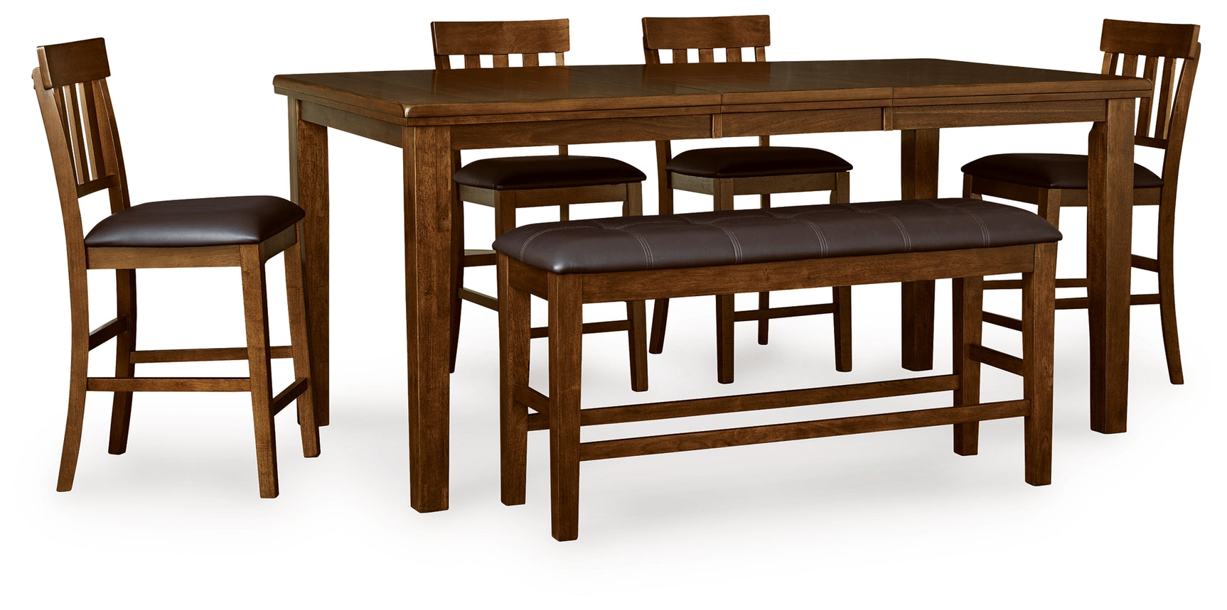 Close-up of Ralene dining table leaf detail in medium brown finish
