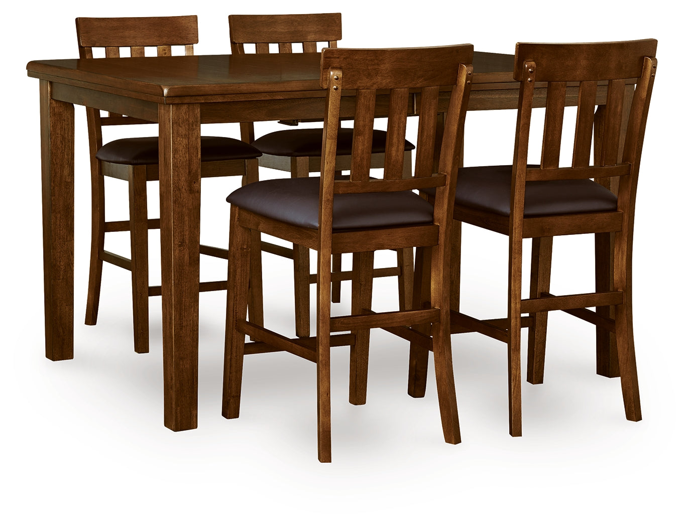 Barstool seating with faux leather upholstery