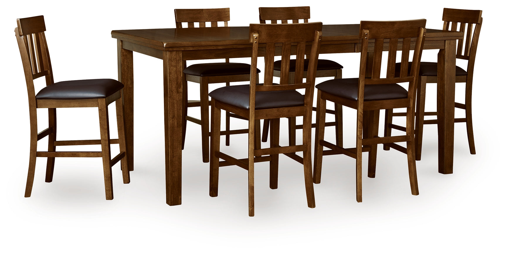 Close-up of distressed medium brown wood finish on dining table corner