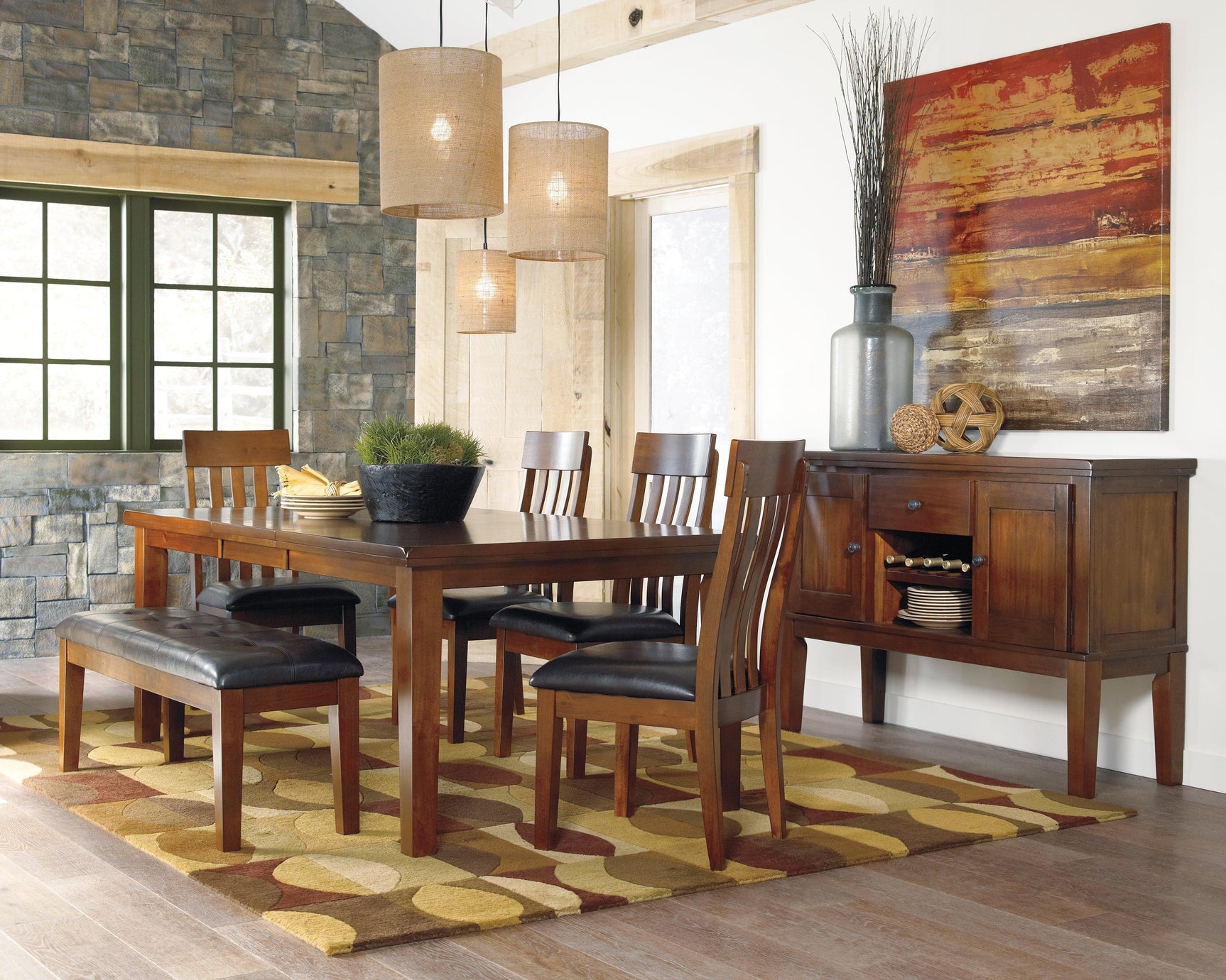 Top view of Ralene Dining Extension Table with leaf