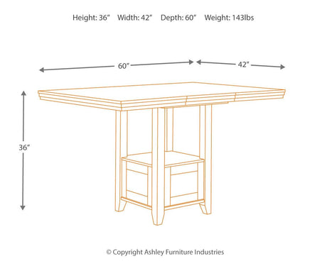 Dimensional graphic of Ralene table