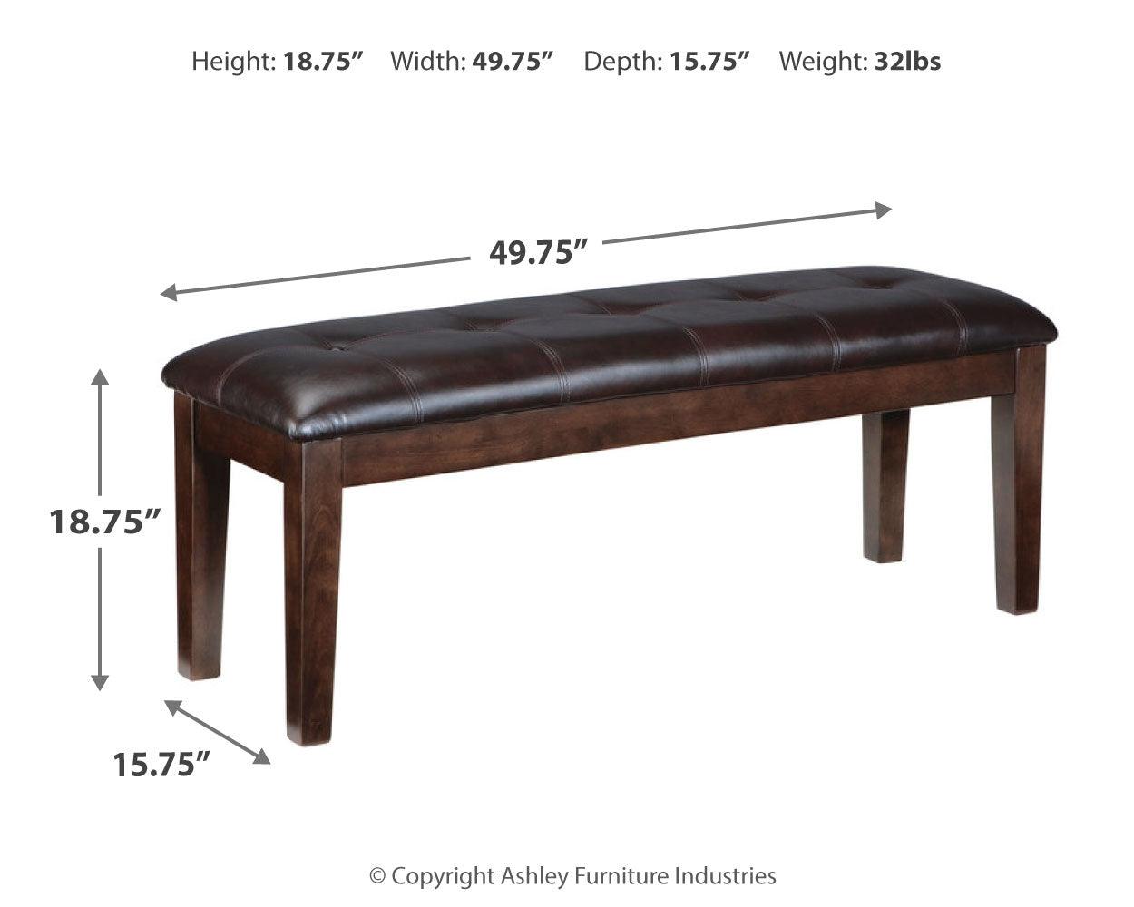 Haddigan Dark Brown Upholstered Dining Bench dimensional drawing with measurements