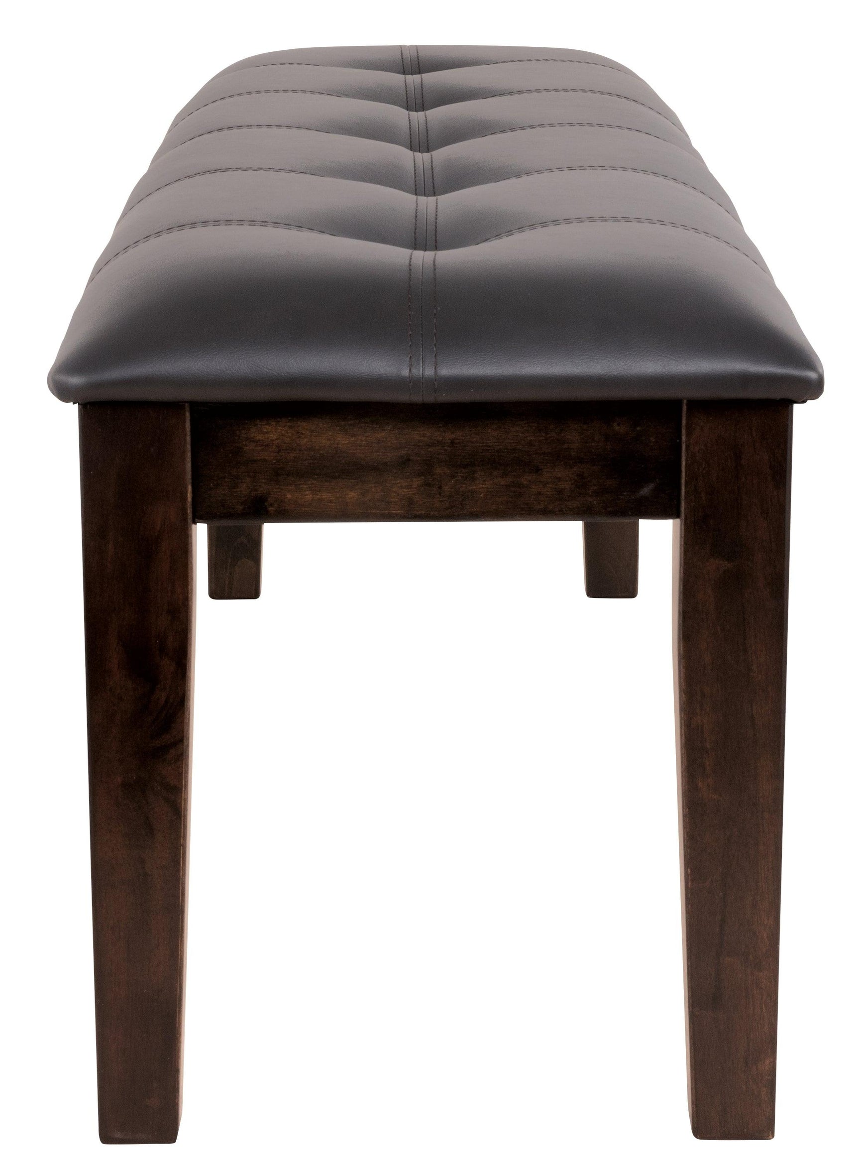 Haddigan Dark Brown Upholstered Dining Bench under shelf storage