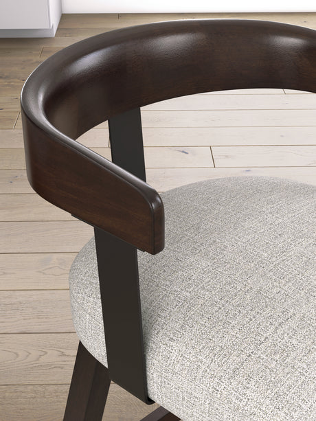 Dark brown oak finish detail on Haddigan barstool