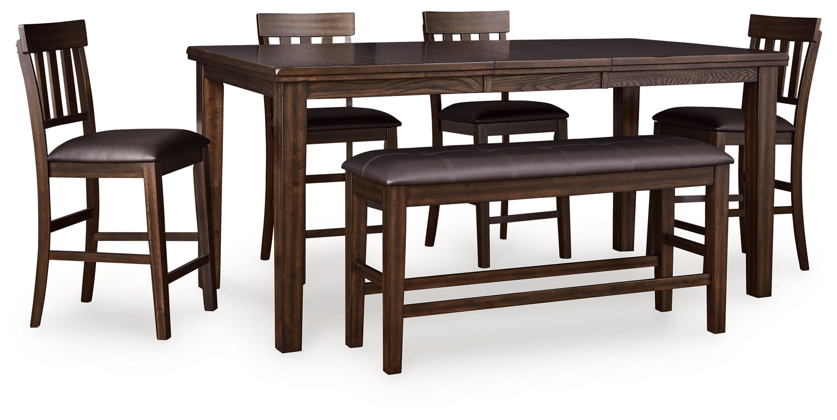 Side view of Haddigan dark brown dining table leaf detail