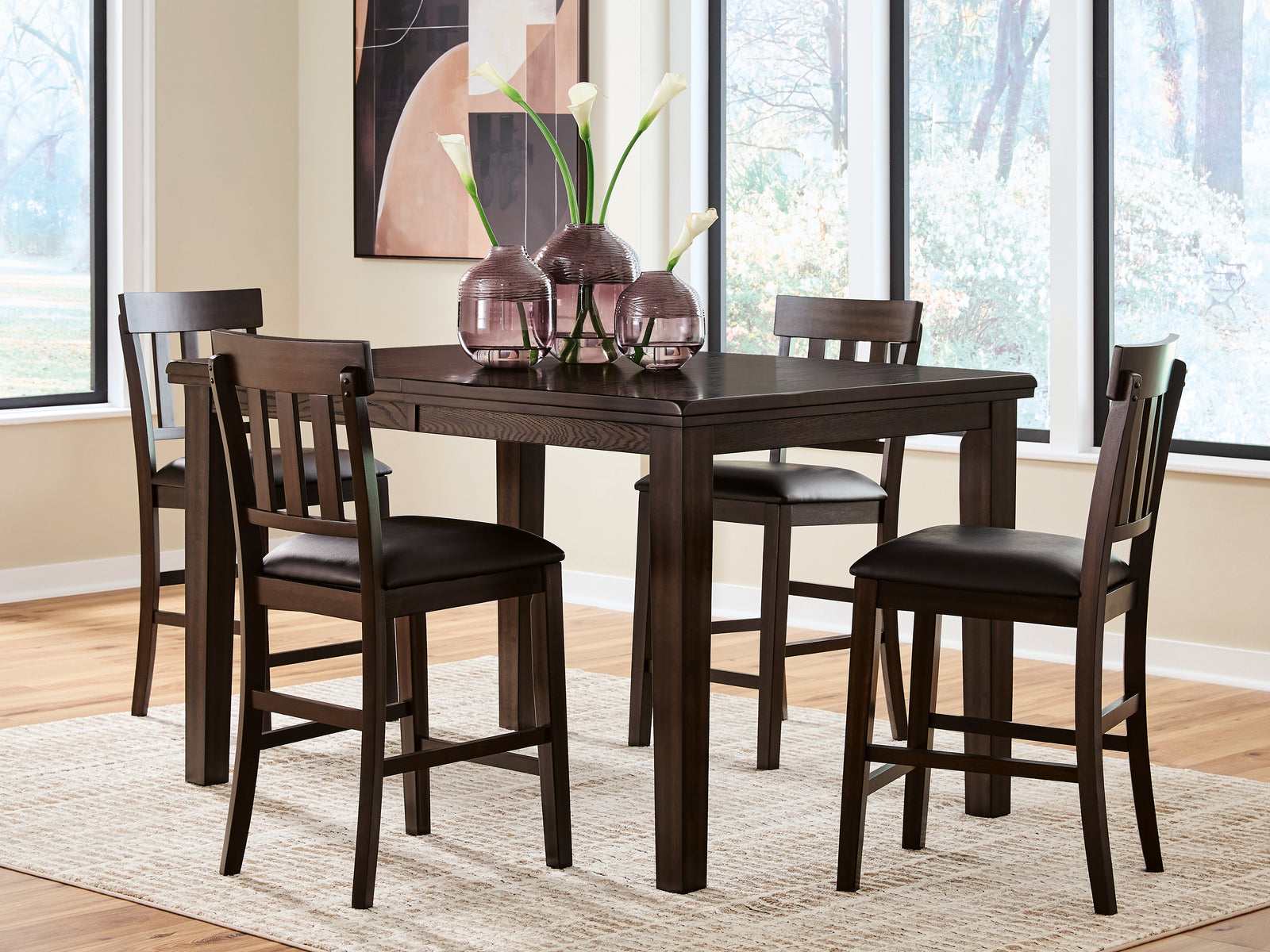 Haddigan Dark Brown Counter Height Dining Table And 4 Barstools