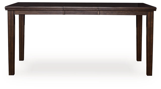 Haddigan Dark Brown Counter Height Dining Extension Table front angle