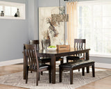 Overall front view of Haddigan dark brown dining table