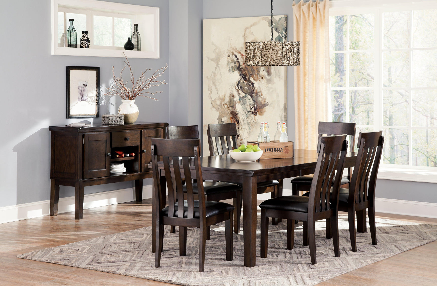 Close-up of leg base and finish on Haddigan dining table