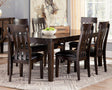 Haddigan dining extension table angled side view in dark brown finish