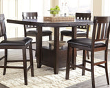 Haddigan Dark Brown Counter Height Dining Extension Table front with leaf extended